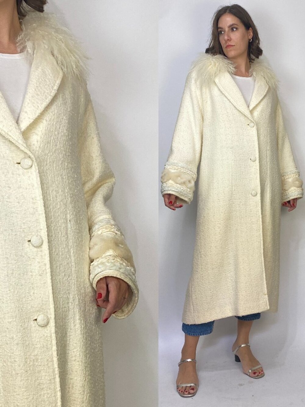 Vintage 1980s MONGOLIAN Lamb Collar Boucle Coat -- Medium to Large